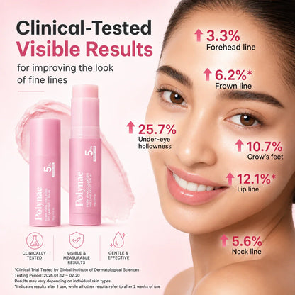 Polynae PDRN Pink Collagen Multi Balm results infographic for visible fine line care.