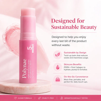 Polynae PDRN Pink Collagen Volume Multi Balm with pink collagen texture, promoting sustainable beauty, hydration, and plumping skincare benefits.